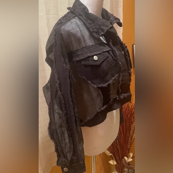 Women’s Black Sheer Distressed Transparent Jacket Top Cover-Up XS - Picture 4 of 8